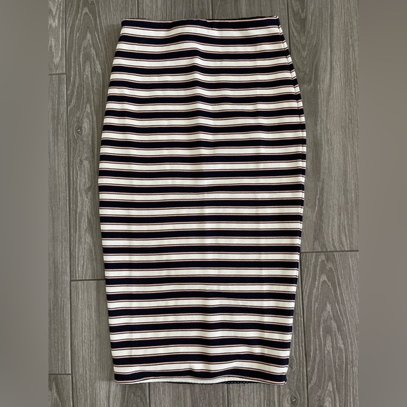 Lovers + Friends, Reformation Bodycon Pencil Striped Skirt,Navy & Pastel—XS••• - Picture 3 of 16
